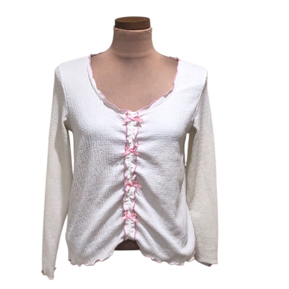 Cider Long Sleeve Top Size XL Cream Pink Bows